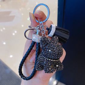 Cartoon Full Drill Method Fighting Dog Keyring Cute Men And Women Tassel Bag Keychain Ring Hanging Ornament (Color: Dipper black)