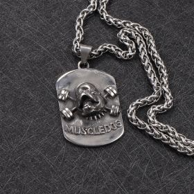 Bullying Fitness Sports Muscle Dog Necklace For Men (Color: With silver and black wheat ea)