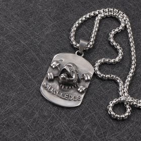 Bullying Fitness Sports Muscle Dog Necklace For Men (Color: With silver chain with loop)