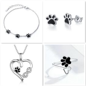 Black Epoxy Dog Paw Silver Bracelet (Color: Set)