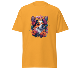 T-shirt flower dog design merchyprint dog lovers (Color: Yellow)